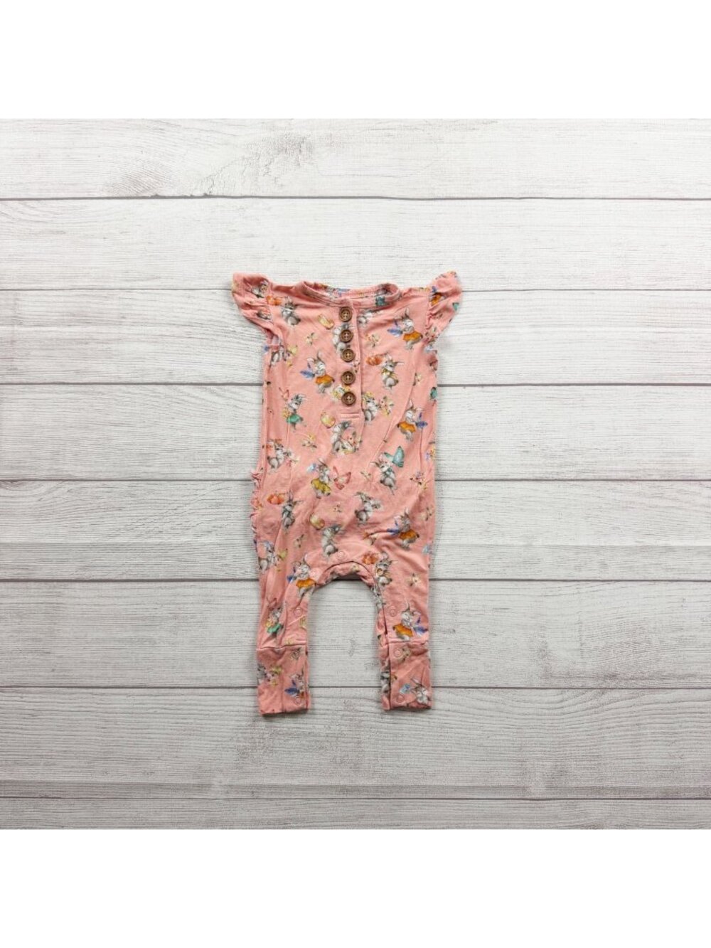 Posh Peanut Bamboo Ruffled Romper Flutter Sleeves Bunny Floral Print 0-3 Months